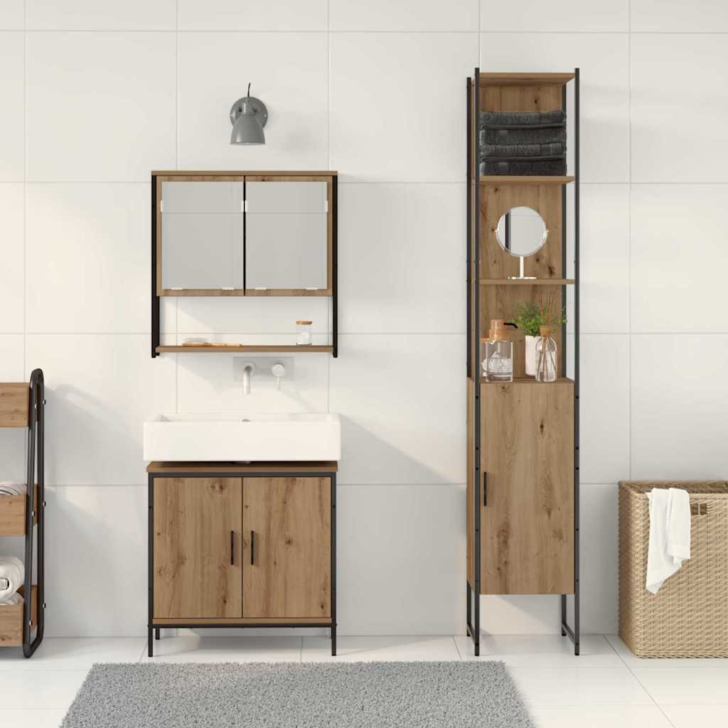 Bathroom Furniture Set with Door 3 pcs Brown 33 x 33 x 185.5 cm